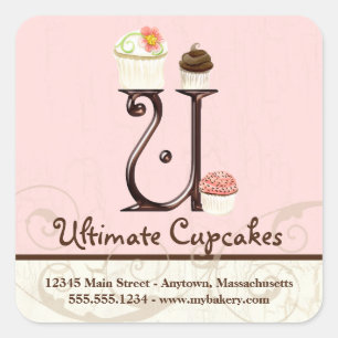 Pegatina Cuadrada Carta U Monograma Logotipo de pastel inicial