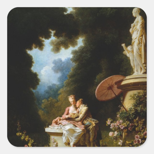 Pegatina Cuadrada Cartas de amor de Jean Honore Fragonard (Anverso)