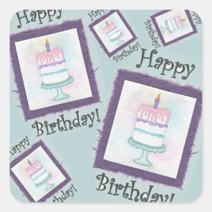 Pegatina Cuadrada Cartas de cumpleaños de la tarta de cumpleaños