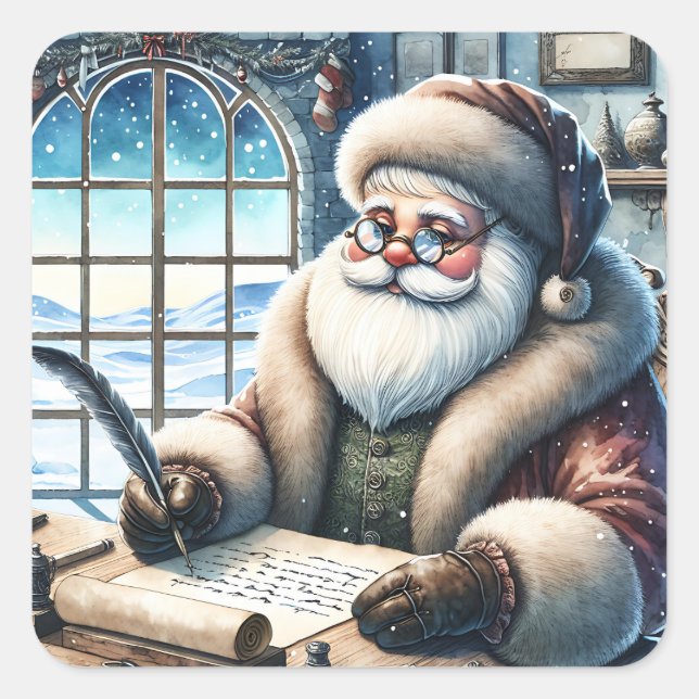 Pegatina Cuadrada Cartas de Navidades de escritura de Santa Vieja (Anverso)