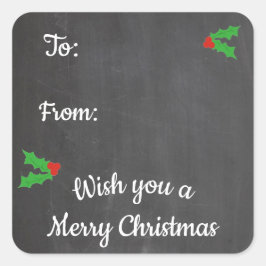 Pegatina Cuadrada Cartas de navidades Holly Chalkboard