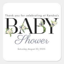 Pegatina Cuadrada Cartas florales azules y crema para baby shower ne