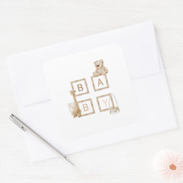 Pegatina Cuadrada Cartas Neutrales de Bloques de Madera Boho