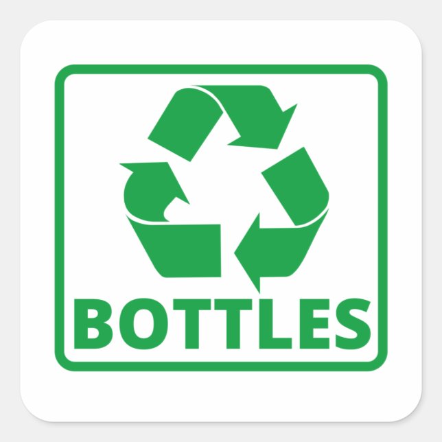 Pegatina Cuadrada Cartel clásico de botellas de reciclaje (Anverso)