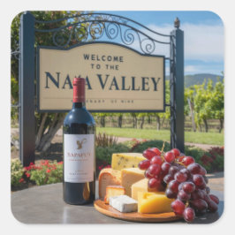 Pegatina Cuadrada Cartel de bienvenida de la botella de vino de Napa