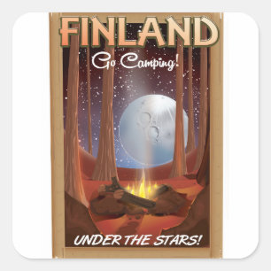 Pegatina Cuadrada Cartel de camping en Finlandia bajo las estrellas