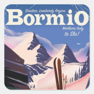 Pegatina Cuadrada Cartel de esquí de Bormio, Sondrio, región de Lomb