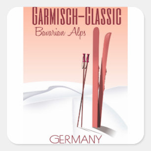 Pegatina Cuadrada Cartel de esquí de Garmisch Classic, Alpes bávaros