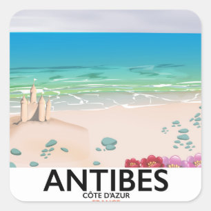 Pegatina Cuadrada Cartel de la playa de Antibes Francia