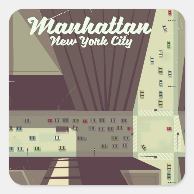 Pegatina Cuadrada Cartel de Manhattan New York City Travel. (Anverso)