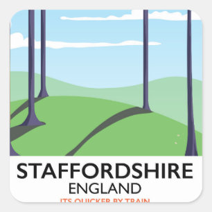 Pegatina Cuadrada Cartel de tren de Staffordshire Inglaterra