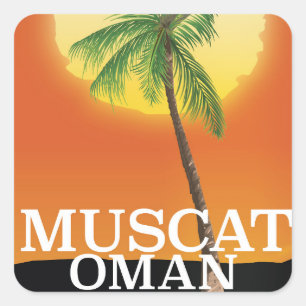 Pegatina Cuadrada Cartel de vacaciones de Mascate Omán