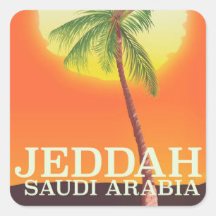 Pegatina Cuadrada Cartel de vacaciones de Yeda Arabia Saudita