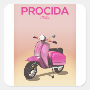 Pegatina Cuadrada Cartel de vacaciones en scooter en Procida Italia