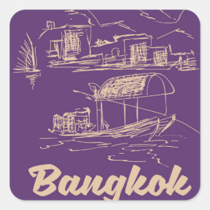 Pegatina Cuadrada Cartel de viaje a Bangkok, Tailandia
