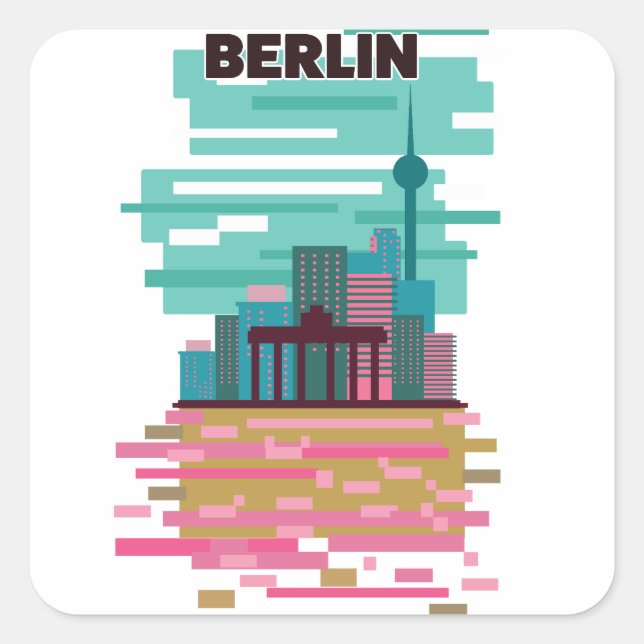Pegatina Cuadrada Cartel de viaje a Berlín (Anverso)