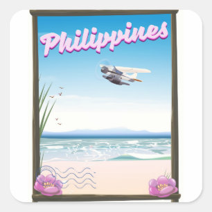 Pegatina Cuadrada Cartel de viaje a Filipinas