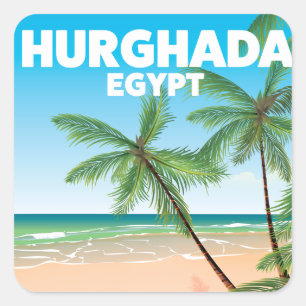 Pegatina Cuadrada Cartel de viaje a Hurghada Egipto