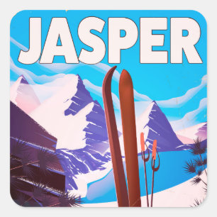 Pegatina Cuadrada Cartel de viaje a Jasper Alberta Canadá