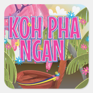 Pegatina Cuadrada Cartel de viaje a Koh Pha Ngan Tailandia