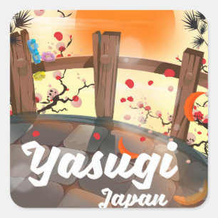 Pegatina Cuadrada Cartel de viaje a Kyoto Japón