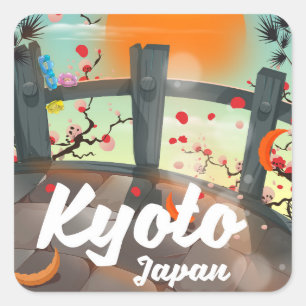 Pegatina Cuadrada Cartel de viaje a Kyoto Japón