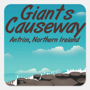 Pegatina Cuadrada cartel de viaje a la Calzada del Gigante de Irland
