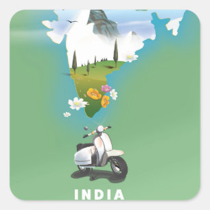 Pegatina Cuadrada Cartel de viaje a la India