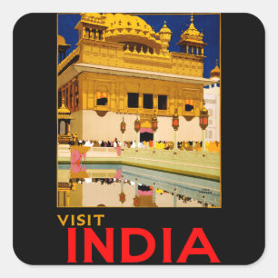 Pegatina Cuadrada Cartel de viaje a la India arte vintage indio