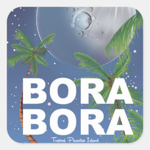 Pegatina Cuadrada Cartel de viaje a la luna de Bora Bora
