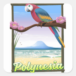 Pegatina Cuadrada Cartel de viaje a la playa de Polinesia