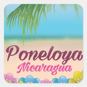 Pegatina Cuadrada cartel de viaje a la playa Poneloya Nicaragua
