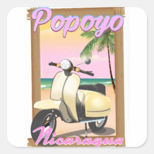 Pegatina Cuadrada Cartel de viaje a la playa Popoyo Nicaragua