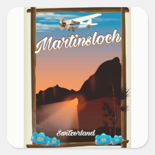 Pegatina Cuadrada Cartel de viaje a Martinsloch Suiza