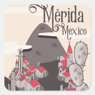Pegatina Cuadrada Cartel de viaje a Mérida México