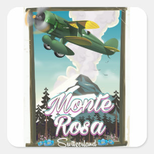 Pegatina Cuadrada Cartel de viaje a Monta Rosa Suiza