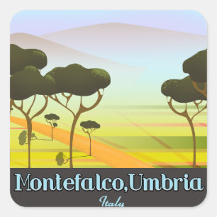 Pegatina Cuadrada Cartel de viaje a Montefalco, Umbría Italia