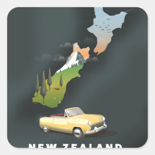 Pegatina Cuadrada Cartel de viaje a Nueva Zelanda