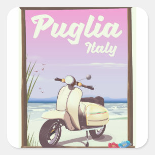 Pegatina Cuadrada Cartel de viaje a Puglia Italia.