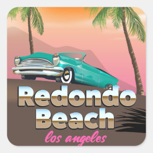 Pegatina Cuadrada Cartel de viaje a Redondo Beach LA
