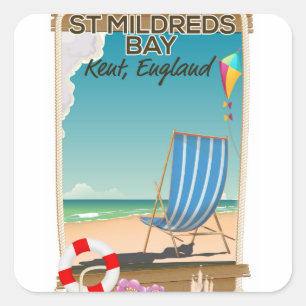 Pegatina Cuadrada Cartel de viaje a St Mildreds Bay Kent Inglaterra