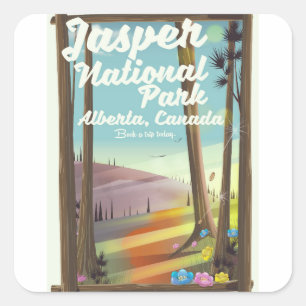 Pegatina Cuadrada Cartel de viaje al parque nacional Jasper, Canadá