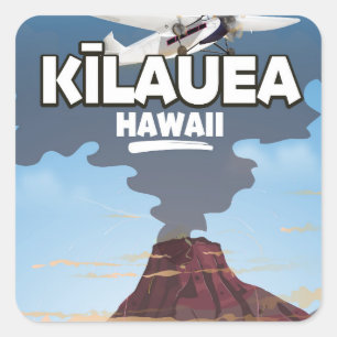 Pegatina Cuadrada Cartel de viaje al volcán Kīlauea Hawaii