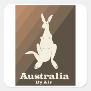 Pegatina Cuadrada Cartel de viaje de Australia By Air canguro.