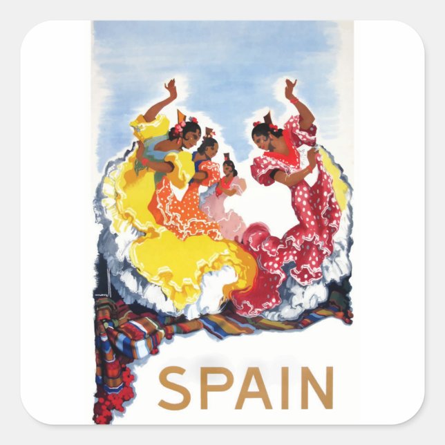 Pegatina Cuadrada Cartel de viaje de bailarinas flamencas de España (Anverso)