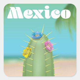 Pegatina Cuadrada Cartel de viaje de Cactus en México