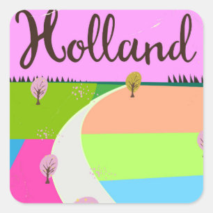 Pegatina Cuadrada Cartel de viaje de campos de Holanda