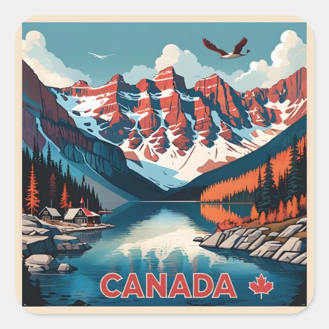 Pegatina Cuadrada Cartel de viaje de Canadá (Anverso)
