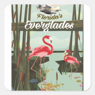 Pegatina Cuadrada cartel de viaje de dibujos animados de los Evergla