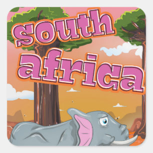 Pegatina Cuadrada Cartel de viaje de dibujos animados de Sudáfrica